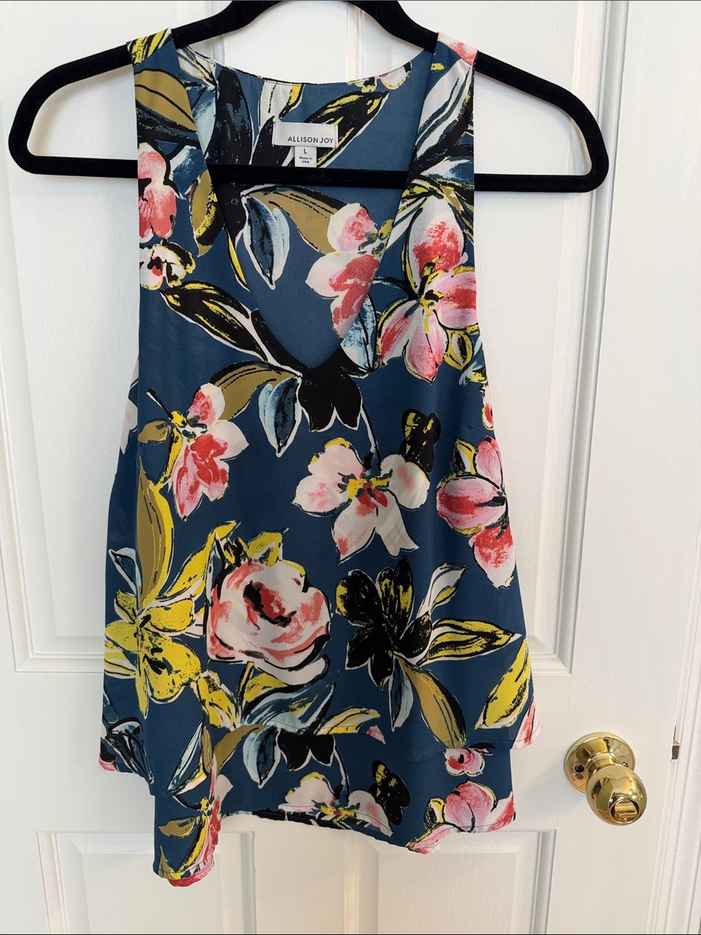 Allison Joy Teal Blue Floral V-Neck Sleeveless Camisole